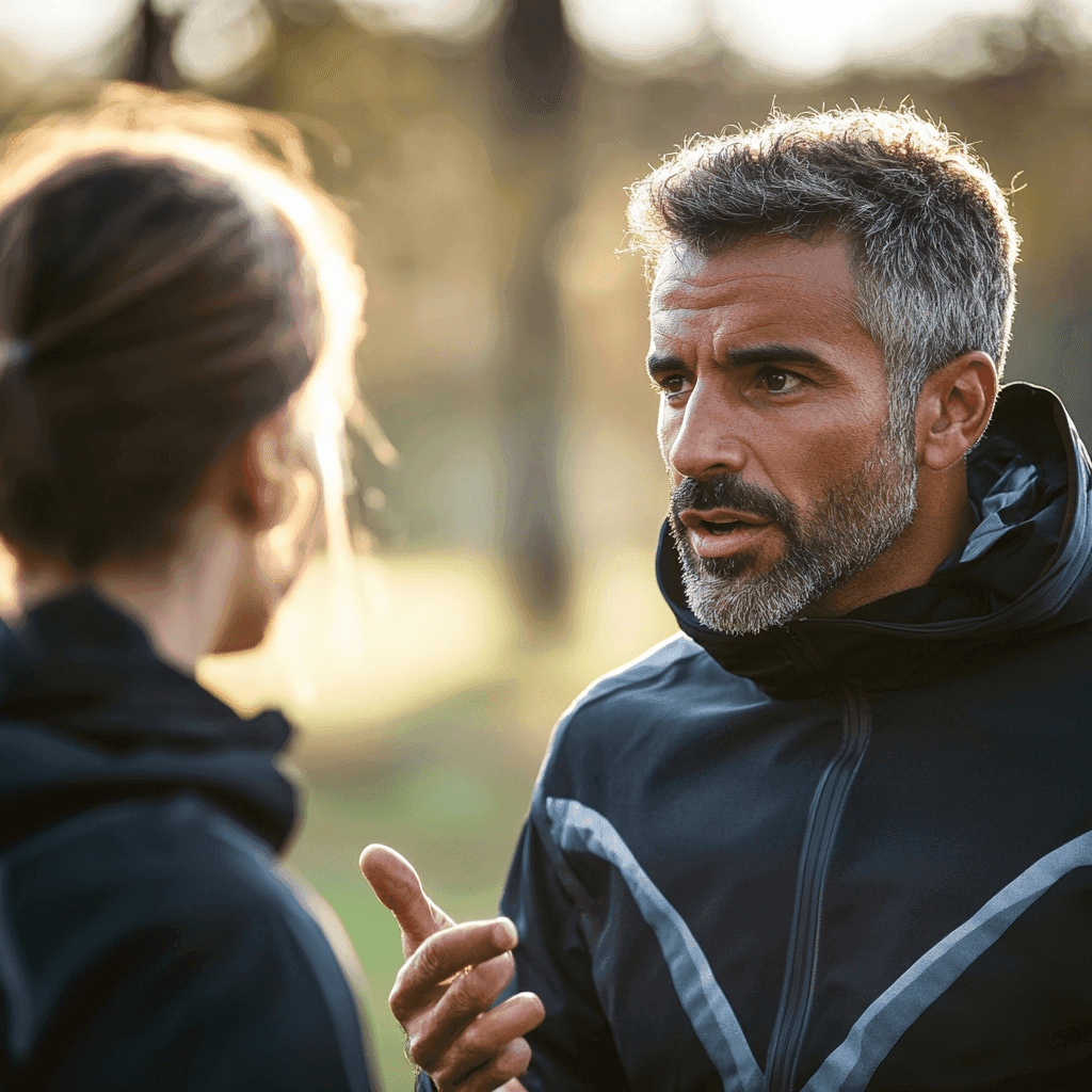 Coach en discussion avec un athlète