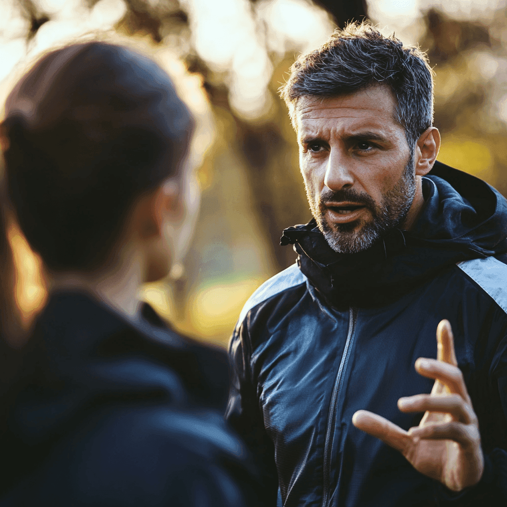 Coach expliquant une stratégie à un athlète