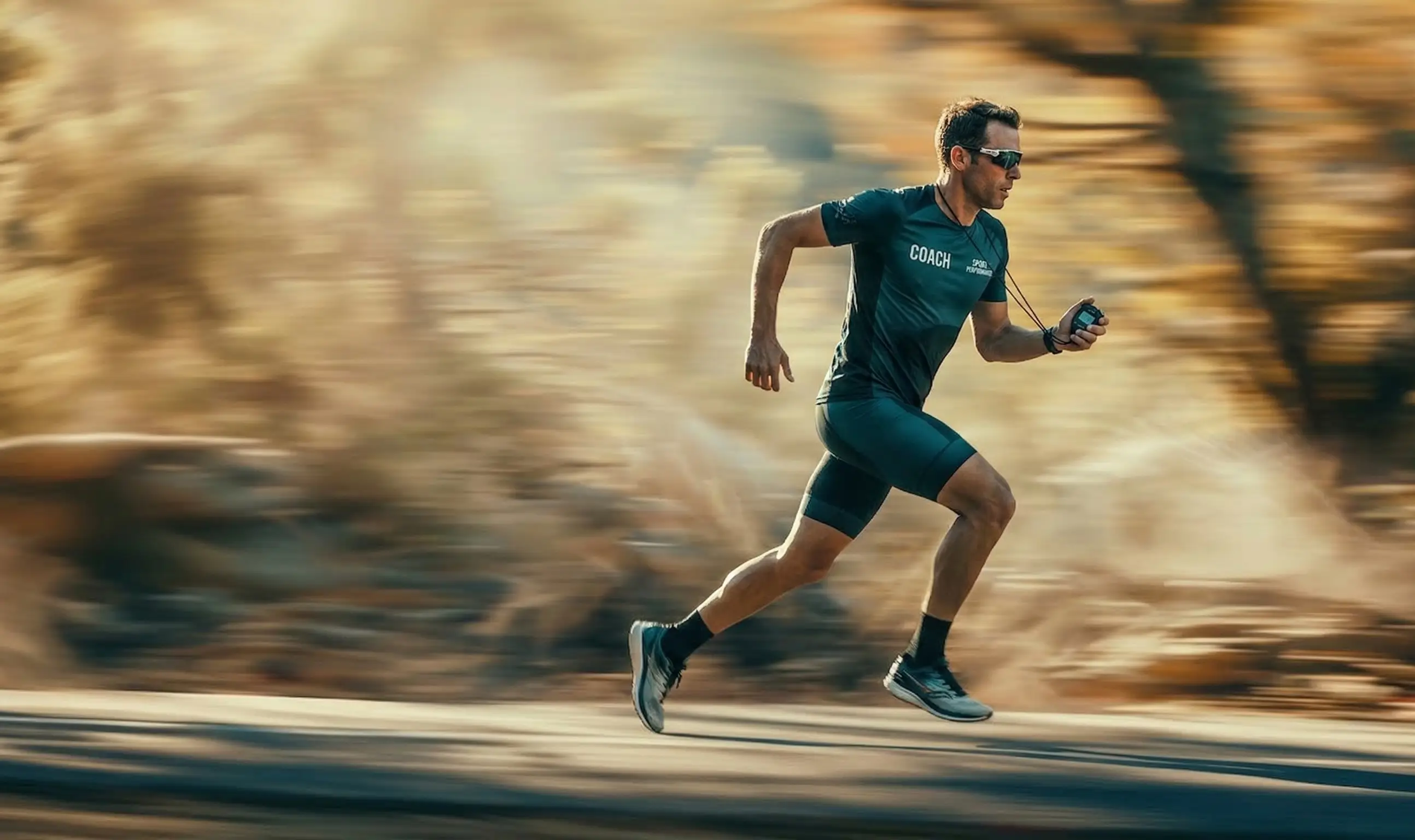 Photo dynamique d'un coach qui court