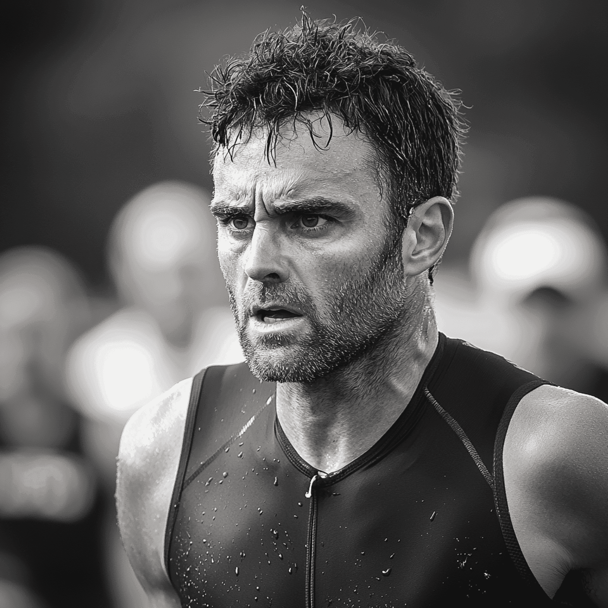 Triathlète concentré en noir et blanc